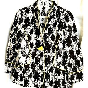 IC Collection Jacket Black White Lemon Floral Print Large.